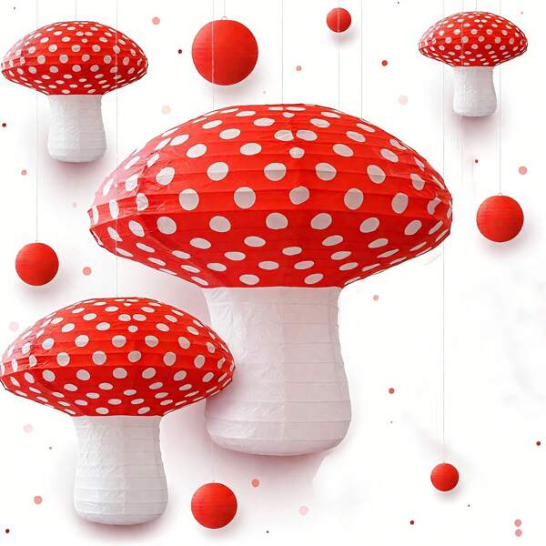 10pcs/Set Glow-In-The-Dark Mushroom Lamp + Berry Hanging Decor | Alice In Wonderland Paper Lantern Set | Fairy Tea Party, Forest Wedding, Garden Party, Kids Room Decor, INS Photography Props, Spring/Summer/Autumn