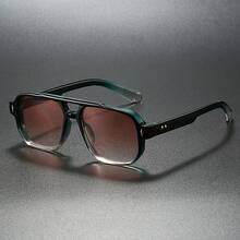 Transparent Green Double Bridge Retro Fashion Glasses - Street Style Protective Model, Combining Retro And Modern, Suitable Casual And Formal Wear, Durable Frame, Unisex - 漸層綠色-漸層粉紅色 - 查看 11