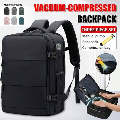 Travel Vacuum Compression Luggage Backpack Set With Vacuum Pump - Suitable For Men And Women, Short-Distance Business Trip, Student Backpack And Travel Outdoor First Choice Backpack, With Laptop Compartment And Multiple Pockets Design Travel Essentials Holiday Vacation Bag Luggage Suitcase Travel Bag For Women