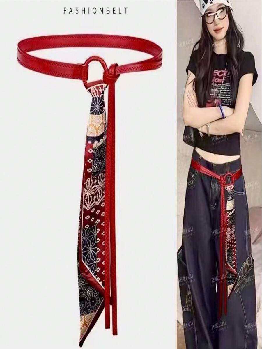 Bộ khăn choàng kiêm thắt lưng đa năng | Phụ kiện thời trang 2 trong 1 | Khăn choàng lụa & Thắt lưng - Nhiều màu - Xem 1