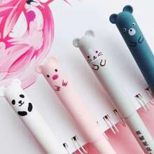12 支可爱动物图案可擦胶水笔，中号，可替换装，可水洗，0.5 毫米蓝/黑墨水，塑料，适用于办公室和学校用品，款式随机