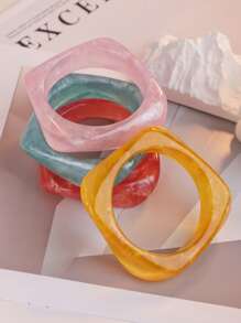 1pc Colorful Geometric Semi-Transparent Resin Bracelet, Fashionable & Versatile For Women