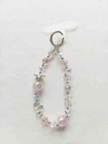 1 pezzo Portachiavi con perline di cristallo e ciondolo a forma di corona, ciondolo corto per borsa, accessorio anti-smarrimento per telefono, regalo di Natale per donna