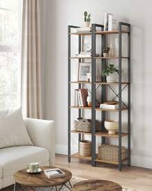 VASAGLE Scaffale a 6 Ripiani, Libreria per Ufficio, Studio, Soggiorno, Camera da Letto, 30 x 40 x 186 cm, Stile Industriale, Marrone Grano e Nero Inchiostro, Ritorno a Scuola - Castano - Visualizzare 1