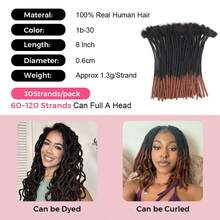 Ombre 1b/30 Dreadlock Extensions Human Hair 30 Strands Natural Color Full Handmade Permanent Loc Extension Human Hair For Women/Men/Kids Can Be Dyed Bleached Curled Twisted - 1b/30 màu - Xem 3