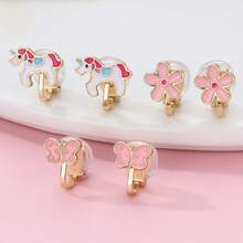 3 对/套锌合金独角兽、美人鱼和彩虹形夹式耳环，无需穿孔，适合日常佩戴的装饰配件