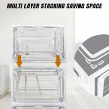 6 PCS Transparent Clear Sneaker Display Organizer, Storage Box Shoe Box Magnetic Closure Stackable, Space Saving, Plastic Organizers Boxes Stackable - Clear - View 3