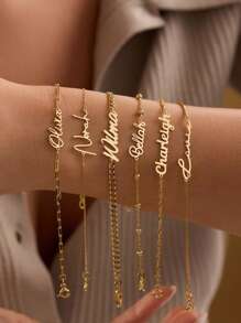 Personalized Stainless Steel Jewelry Custom Name Bracelet, Minimalist & Fashionable Adjustable, Sexy, Elegant, Gold Letter Name Custom Multi-Chain Bracelet, Gift For Family, Friends, Yourself, Anniversary, Birthday, Holiday, Suitable For Ball, Fashion Matching, Commuting, Wedding,New Year Glamour