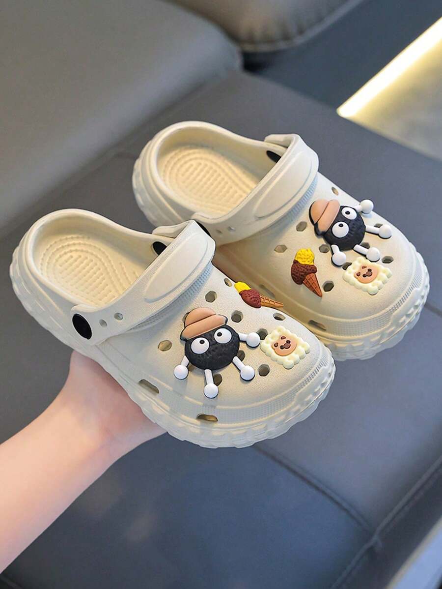 1双EVA儿童洞洞鞋，男童女童防滑透气包头沙滩凉鞋 - 卡其色 - 查看 1