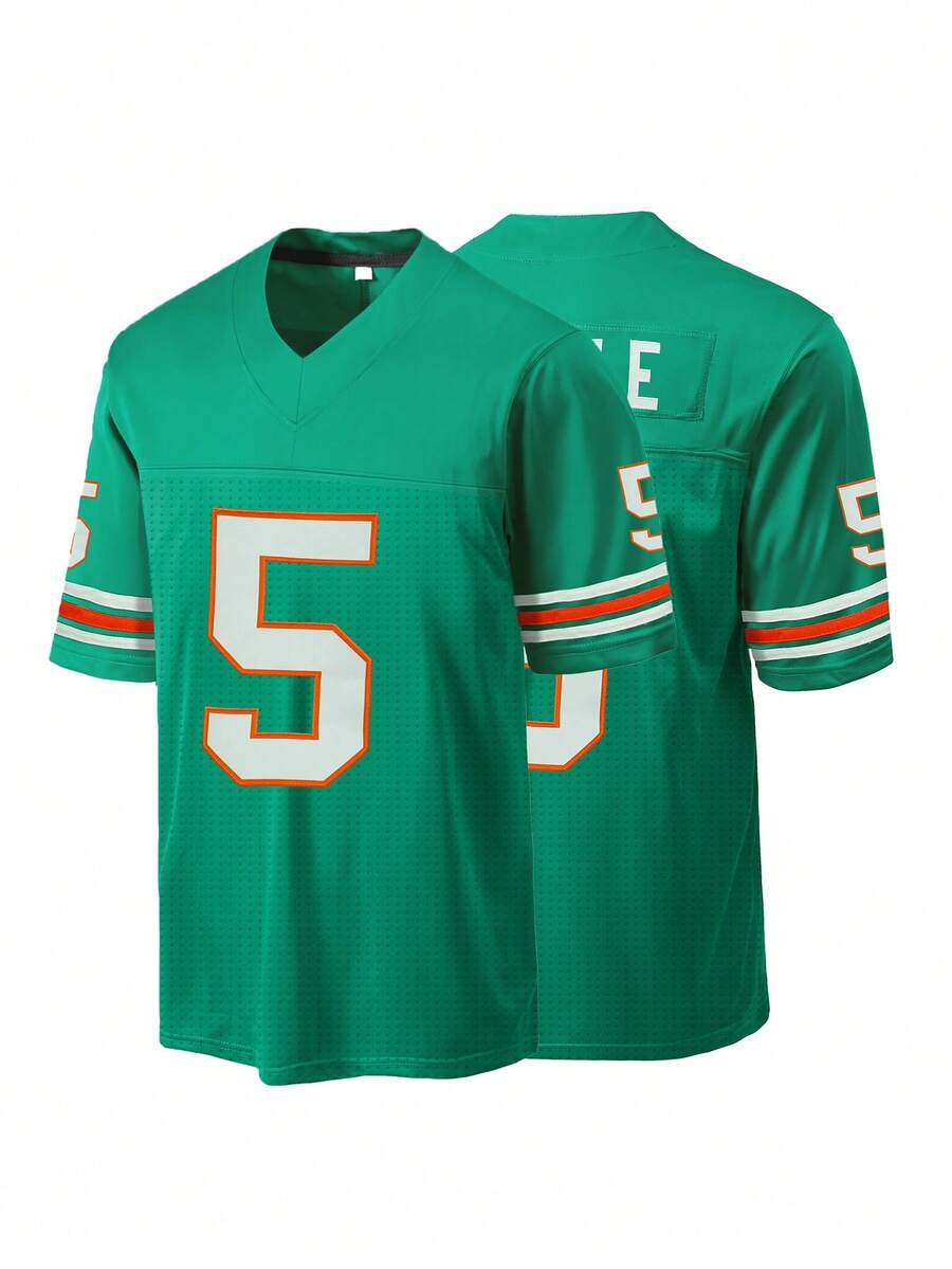 Men's Football Jersey 5 Green Embroidered Sports T-Shirt, Fitness Training Casual Short-Sleeved Shirt - 綠色 - 查看 1