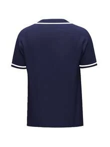 Men's Baseball Jersey  Blue Button-Down Embroidered Sports T-Shirt Gym Clothes Men Basic T Shirt - Blue - View 2