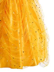 8 件套黄色无袖透明亮片女童装扮服装配饰套装，儿童公主角色扮演连衣裙，派对生日圣诞节万圣节服装 - 黃色 - 查看 5