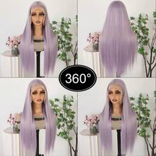 13X6 Free Part Platinum Blonde Lace Front Wigs 28 Inch Pre Plucked Long Straight Hair Wigs Glueless Soft Ash Blonde Colored Wigs Heat Resistant Fiber Hair Synthetic Lace Front Wigs For Women For Daily Christmas Party Cosplay Use - Light Purple - 查看 7