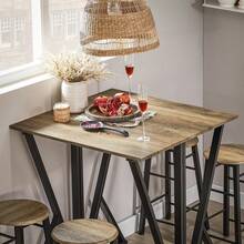 SoBuy OGT24-N, Bar Set-Half-Folded Bar Table And 4 Stools, 5 Pieces Home Kitchen Breakfast Bar Set Furniture Dining Set - Brown - View 11