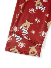 Christmas Family Pajamas Matching Set Santa Elk Print Long Sleeve Tops And Pants Loungewear Soft Sleepwear - 紅色 - 查看 9
