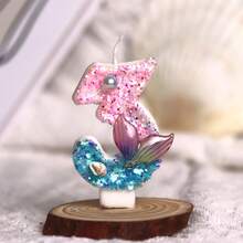 1pc Numeric Birthday Candle, Premium Candle With Elegant Fish Tail Pattern, Digits 0-9, Ideal For Romantic Parties, Also Suitable For Holiday And Anniversary Celebration Cakes, Shiny Numeral Candle, Especially Suitable For Girls - Blue Pink - View 16