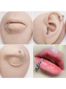 AVYRING 3Pcs 16G Lip Rings Snake Bite Jewelry Eyebrow Rings Tragus Helix Rook Piercing Jewelry With Chain, Stainless Steel Cartilage Earrings, Belly Button Ring Vertical Labret Lip Piercing