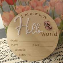 1pc Wooden "Hello World" Newborn Announcement Sign, Gender Reveal Party Supplies, Birthday Party Decor, Photo Prop, Creative Commemorative Gift, For Baby Christening, Baptism, Wedding, Engagement - Multicolor - View 11