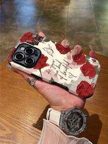 WeiMi 1pc Vintage Handpainted Rose Newspaper Pattern Shockproof Anti-Slip Soft & Durable TPU+PC Glossy Protective Phone Case Compatible With Apple Phones - Multicolor - View 5
