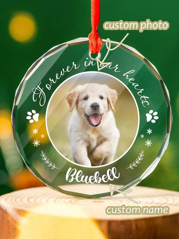 Enfeites personalizados com fotos de animais de estimação, enfeites de cristal personalizados para cães e gatos com fotos para donos de animais de estimação, enfeites de vidro para pendurar, presentes para crianças e filhotes, enfeites decorativos personalizados para pendurar