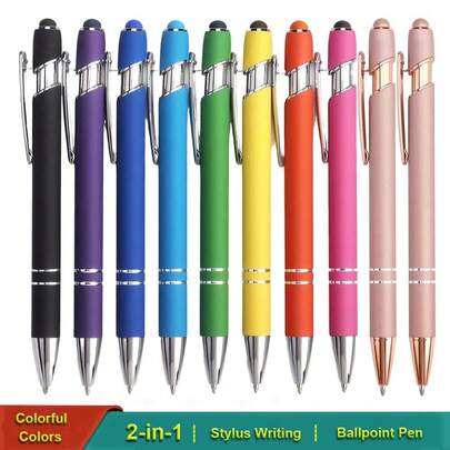 1/10 Bút bi kèm đầu bút cảm ứng, Kim loại, Bút bi 2 trong 1, Mực đen 1.0 mm dành cho điện thoại thông minh, máy tính bảng
