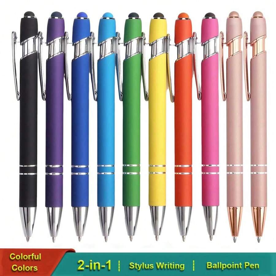 1/10Pieces Ballpoint Pen With Stylus Tip, Metal, 2 In 1 Stylus Ballpoint Pen 1.0 Mm Black Ink For Smartphone, Tablet