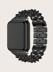 1pc Solid Color Women's Double Strap Rhinestone Double Chain Stainless Steel Band Compatible With Apple Watch Series 8/7/6/5/SE 38/40/41/42/44/45/49mm