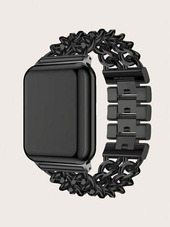 1pc Solid Color Women's Double Strap Rhinestone Double Chain Stainless Steel Band Compatible With Apple Watch Series 8/7/6/5/SE 38/40/41/42/44/45/49mm