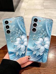 1个优雅蓝色花朵透明软手机壳，兼容 17系列、荣耀、红米、三星Galaxy A04e/12/A13/A14/A34/A50/A52/A53/A54/S21/S22/S23/S24/S25/S25 Ultra、6A/7A/8A、12T/13T，国际版，非国内版 - 無色 - 查看 3
