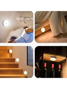 1pc Rechargeable Portable Lighting Lamp, Dimmable Wardrobe Light, White/Warm LED Bedside Touch Sensor Night Light With Battery - Large Rechargeable - View 3