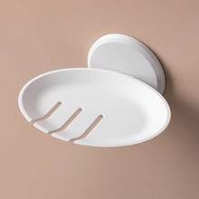 1pc Bathroom Round Soap Dish Holder, Wall Mounted Or Countertop Soap Tray