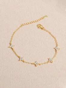 1pc Stainless Steel Women's Summer Fashion Clover Zirconia Crystal Bracelet, Suitable For Daily Wear, Party, And Mother's Day Gift - Bracelet - View 1