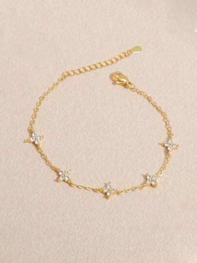 1pc Stainless Steel Women's Summer Fashion Clover Zirconia Crystal Bracelet, Suitable For Daily Wear, Party, And Mother's Day Gift