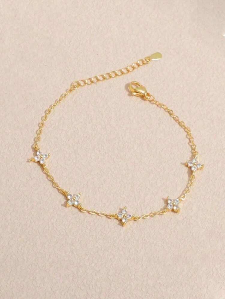 1 件不锈钢女士夏季时尚四叶草锆石水晶手链，适合日常佩戴、派对和母亲节礼物 - 手鍊 - 查看 1