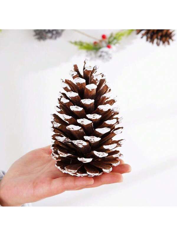 5pcs Natural Pine Cones Christmas Ornaments, Large Christmas Tree Pine Cones, 3 Sizes, Snowy Pine Cones For Christmas Tree, Gift Tags, Wreaths, Christmas Craft Hanging Decor