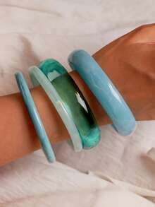 4pcs Vintage Resin Multi-Color Acrylic Bangle Bracelets, Fashion & Versatile For Women's Daily Wear - Baby Blue - View 2
