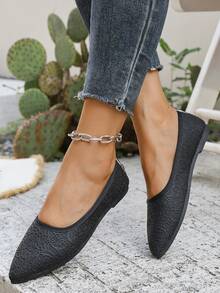Women's Fashion Embroidered Mesh Pointed Toe Slip-On Flat Shoes, Comfortable, Lightweight, Elegant, Suitable For Autumn - Black - View 2