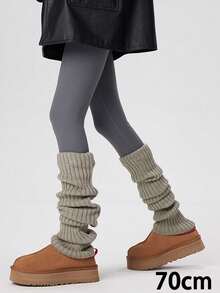 1 双女士宽松纯色 Y2K 别致过膝腿套，针织竖条纹厚腿套，适合秋冬季秋季配饰 - 襪套 - 查看 11