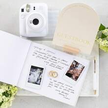 Beautiful Wedding Guest Book Set With Personalized 2025 Year Your Wedding Reception – Elegant Photo Guestbook Linen Cover, Sign, Luxury Pen & Adhesive Photo Corners To Capture Memories - 米色 - 查看 5