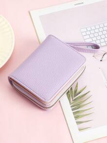 Cartera sólida de gran capacidad BATSIOE para mujeres, cartera con cremallera para monedas, billetera minimalista de lujo al por mayor para mujeres, billetera de dinero, billetera mini, monedero, billetera linda, billetera pequeña, billetera con muñequera - Púrpura malva - Ver 8