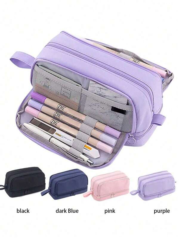 1pc Large Pencil Case ,High Capacity Holder Box Storage Bag ,Large Capacity Multi-Layer Pen Bag,Desk Organizer Marker Pouch Pen For Middle School Office College Adult Girl And Boy Back To School(Multiple Colors Available),Back To School,School Supplies