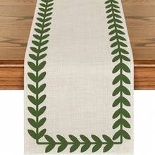 Green & Brown Willow Leaf Tablecloth, Seasonal Spring/Summer Kitchen & Dining Table Decor, Home Party Decoration - Multicolor - View 10