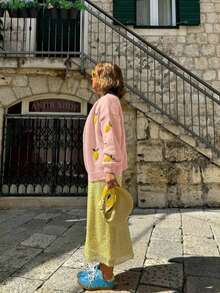 Cárdigan de punto con cuello en V de manga larga con patrón 3D de zanahoria para mujer, color rosa, romántico, para uso diario, vacaciones, informal, holgado, chaqueta, tops para el Día de San Valentín, citas