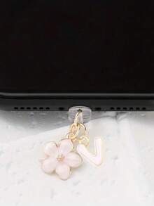 1 件时尚粉色花卉字母手机防尘塞，精致 A-Z 字母金属挂件，适合作为女性生日礼物，兼容 Lightning（5-14）/ Type-C 接口 - 粉色 - 查看 47