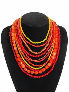 1 件手工串珠波西米亚风格多巴胺蝴蝶项链，多层手工串珠项链，带人造天然宝石，适合日常佩戴、正式活动、派对、庆典，女士珠宝配饰 - 彩色 - 查看 3