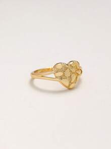 1 件复古波西米亚嘻哈吊坠戒指 - 铜质不对称心形设计，时尚宣言，四季皆宜。日常及度假配饰，无宝石镶嵌，独特珠宝，返校礼物 - 金色 - 查看 3