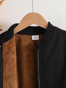 男童休闲纯色拉链插肩长袖羊毛夹克外套，秋冬