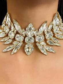 1pc Silver Rhinestone Geometric Necklace, Elegant Drill-Down Collar Chain Fashion Accessory For Women - Silver - View 13