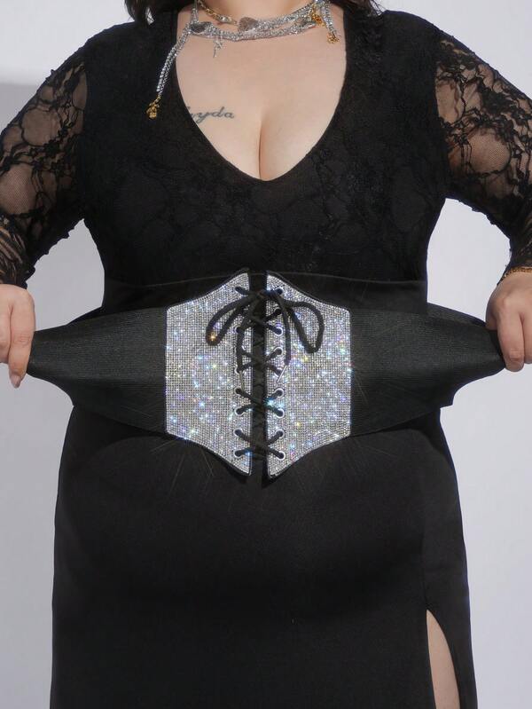Hershine 1 PLUS Chest Waist Belt Classic Bling Bling Sparkle Diamond Decoration, Luxurious, Elegant, And Sexy Solid Color Polyester Fiber (Polyester) Four Seasons Versatile Match Dress, Short Skirt, Pair With Jumpsuit, Dress Accessories, Pair With Jeans, Retro Palace Style Decoration Suitable For Work Wear, Vacation Wear, Versatile Daily Commuting, Friend Gatherings