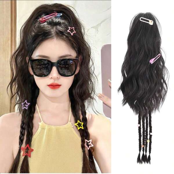 Sommersüße und würzige Wasserfall-Frisur mit hohem Pferdeschwanz-Perücke, eine Pferdeschwanz-Perücke mit Boxflechte, eine Hochsteckfrisur-Perücke mit perfekter Mischung aus welligen Locken und Boxflechte.